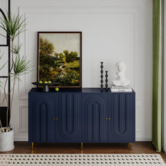 Modern Blue Lacquered 4 Door Wooden Cabinet Sideboard Buffet Server