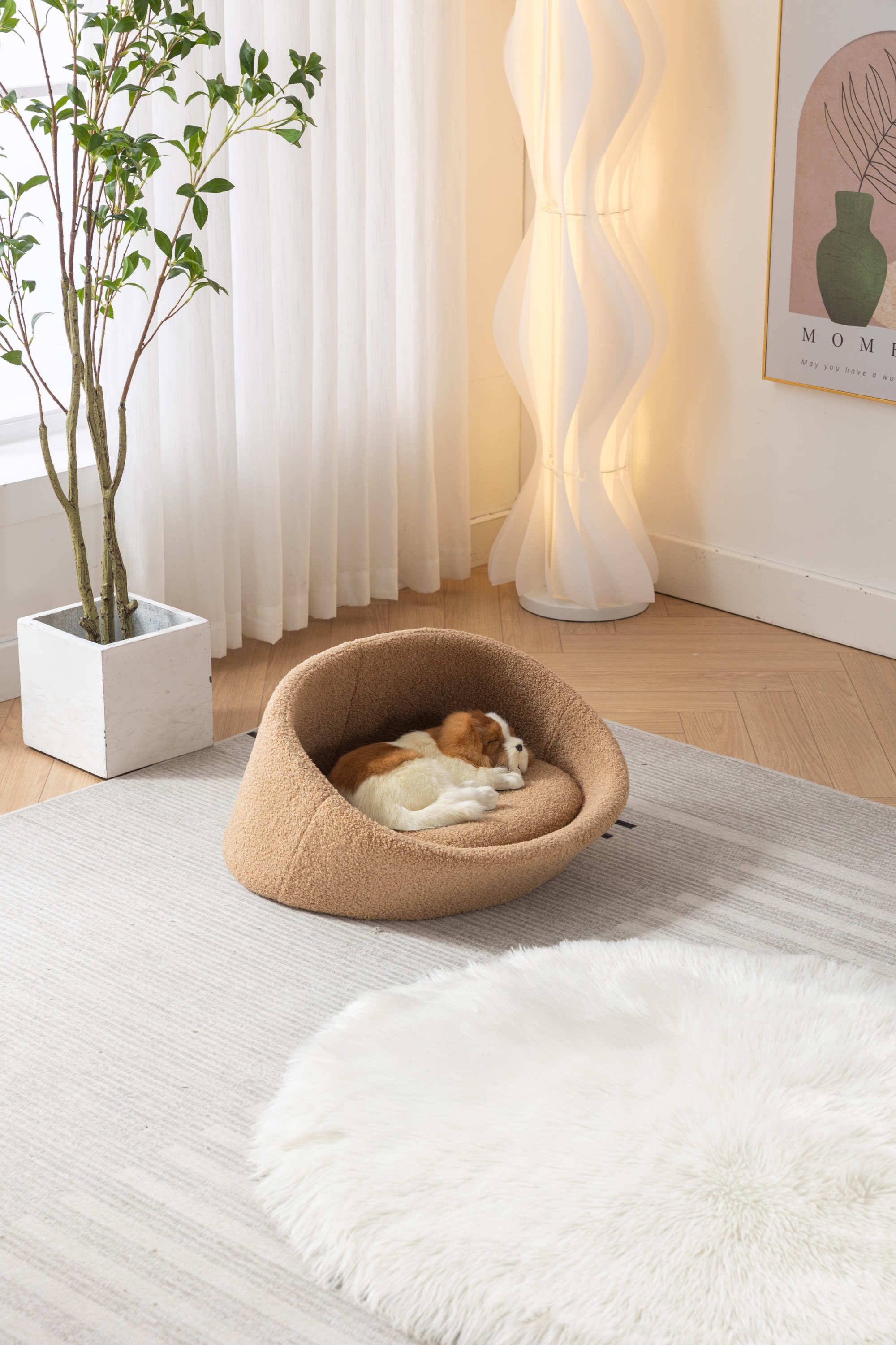 Cat Bed Pet Sofa With Solid Wood frame, Cashmere cover, Mid Size - Brown color