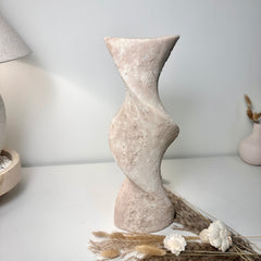 Minimalist Twisted Textured Hand-painted Ceramic Vase 16" Light Beige Wash
