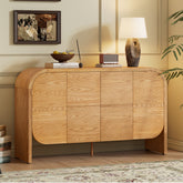 Buffet Cabinet with Storage, Wood Sideboard Cabinet with Curvy Edge, 4 Doors Retro Credenza Storage Cabinet with Adjustable Shelves for Living Room, Kitchen (Natural)