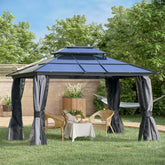 10'x12' Hardtop Gazebo Canopy with Polycarbonate Double Roof, Aluminum Frame, Permanent Pavilion Outdoor Gazebo with Netting and Curtains for Patio, Garden, Backyard, Deck, Lawn - Gray