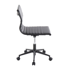 Industrial Armless Adjustable Task Chair with Swivel in Black Frame and Black Faux Leather