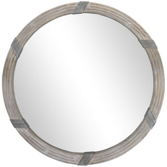 30.75' Wood Wall Mirror, Farmhouse Decorative e Round Mirror for Wall Decor in Living Room, Bedroom, Natural Wood Color
