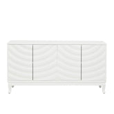 Elegant Sideboard with Sophisticated Wavy Pattern Doors and Arched Groove Design in a Stylish Four-Door Layout, Adjustable for Study, Entryway and Living Room (White, MDF, 59.84')