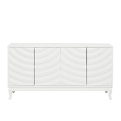 Elegant Sideboard with Sophisticated Wavy Pattern Doors and Arched Groove Design in a Stylish Four-Door Layout, Adjustable for Study, Entryway and Living Room (White, MDF, 59.84')