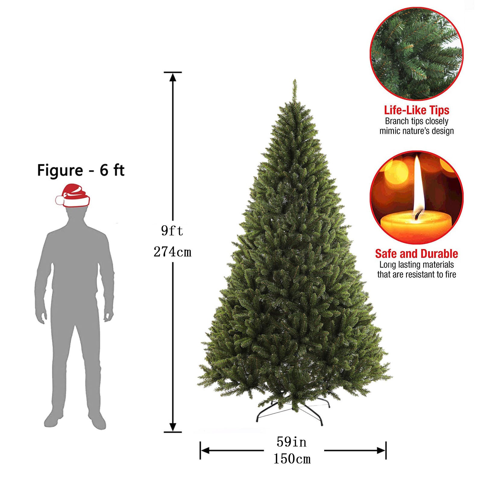 9ft Christmas Tree Artificial Full Xmas Trees, Green, for Holiday, Home, Office, Party Decoration, 2830 Branch Tips Metal Hinges & Foldable Base