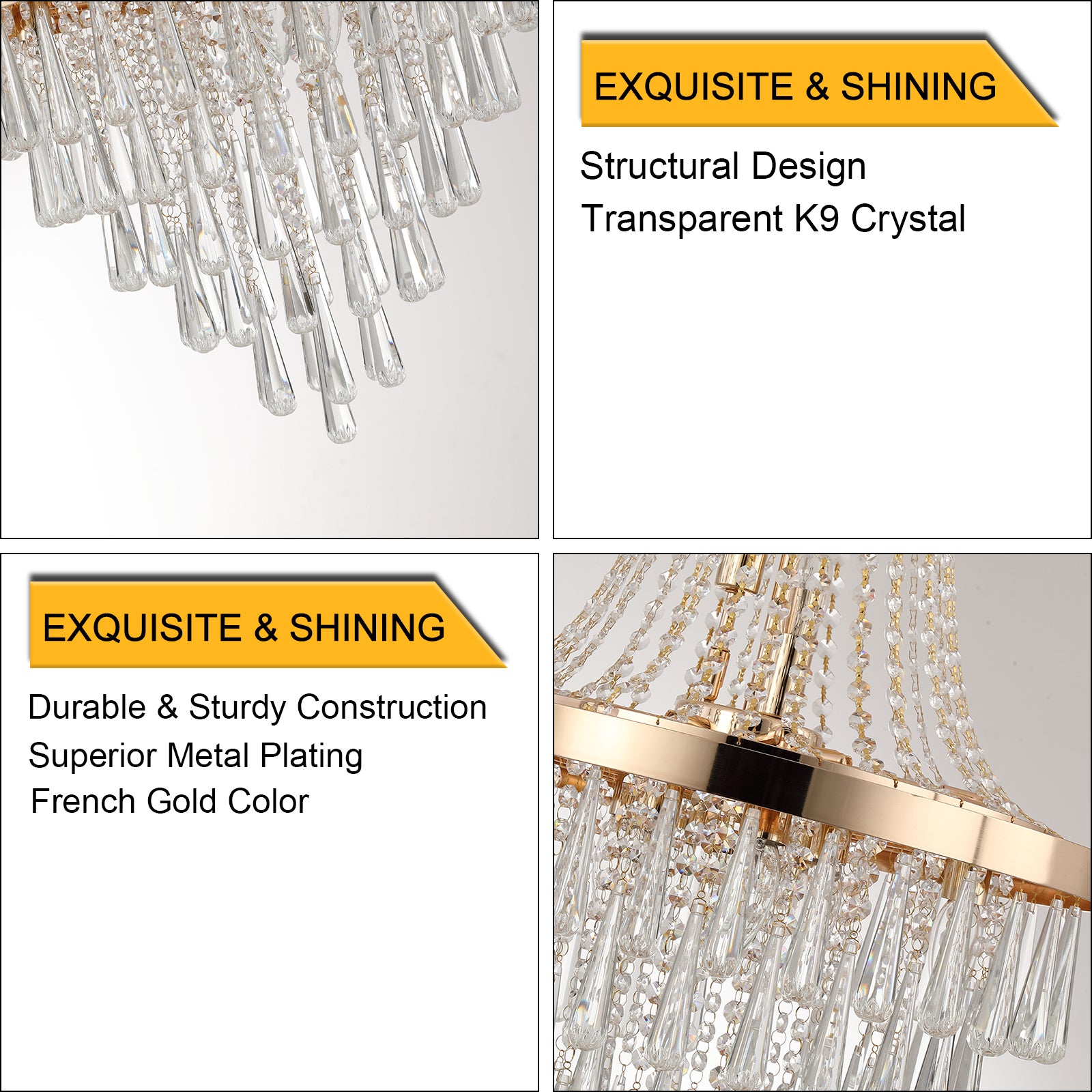 Gold Crystal Chandeliers Contemporary Luxury Ceiling Lighting