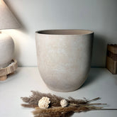 13.5" Minimalist Hand-Painted Planter Pot with Drainage Hole - Cream Ash