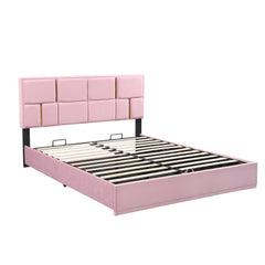 Queen Size Upholstered Platform Bed with Hydraulic Storage System, No Box Spring Needed - Pink