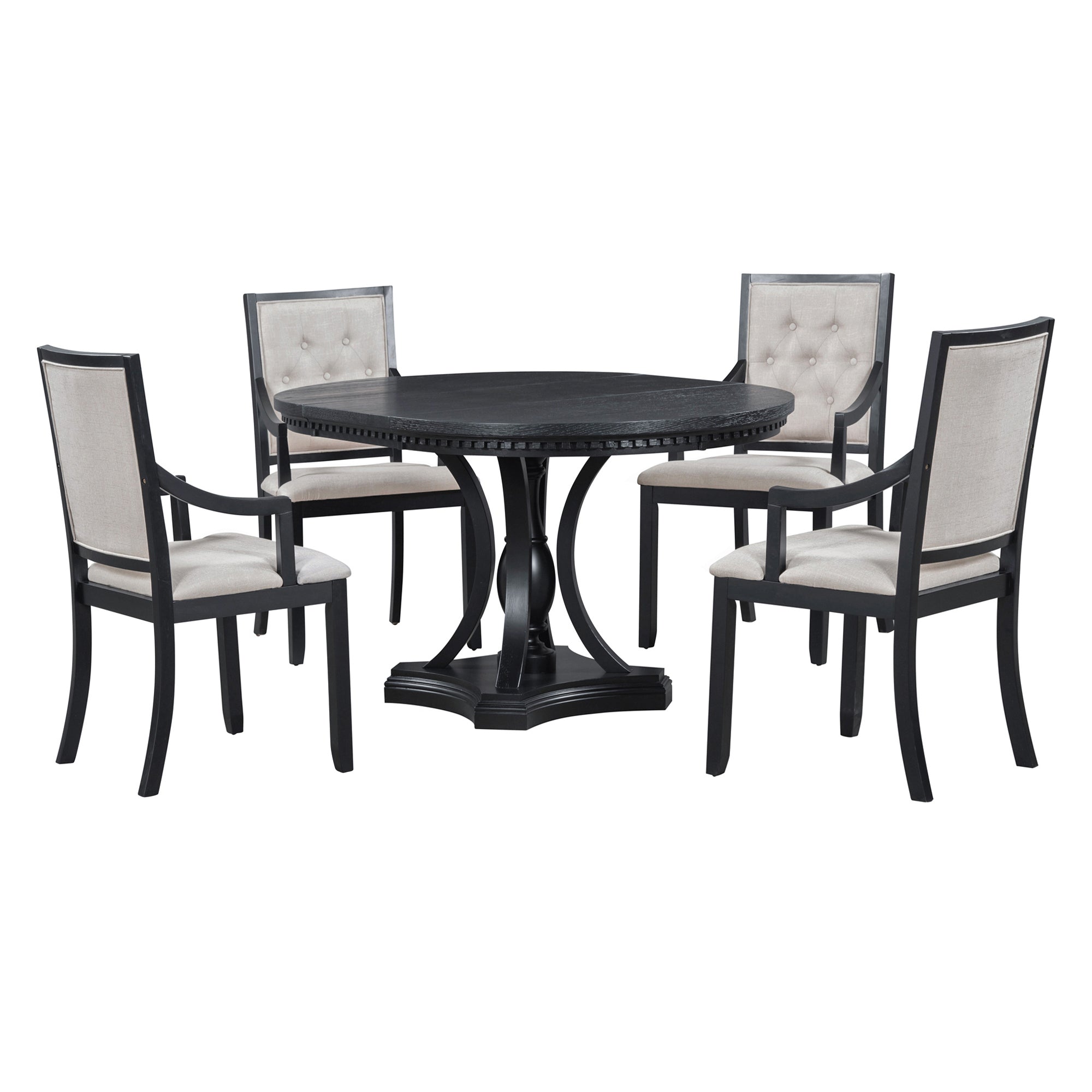 5-piece Dining Set Extendable Round Table and 4 Chairs for Kitchen Dining Room - Black Oak