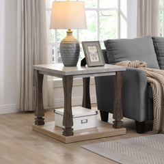 Mid-Century Rectangle End Table for Living Room, Wood Side Table with 2-Tier Storage Shelf - Grey Tabletop