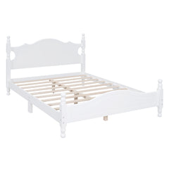 Full Size Wood Platform Bed Frame with Wooden Slat Support - White