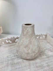 Rustic Beige Wash Wood Vase 6.5" tall