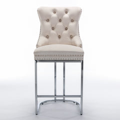 Modern Velvet Barstools 26" Counter Height Bar Stools (Set of 2) - Beige