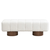 Upholstered Dining Bench for Dining Room, No-Assembly End of Bed Entryway Bench Ottoman for Bedroom Living Room, White Boucle Fabric Stool Top Wood Leg 300 LBS Weight Capacity
