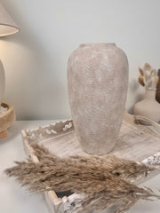 Minimalist Modern Ceramic Vase 12" tall - Hand-Painted Beige wash