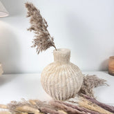Rustic Minimalist Textured Hand-painted Ceramic Vase 8" tall - Beige Sand Wash
