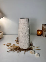 Minimalist Textured Hand-painted Ceramic Vase 15" tall - Cream Sand washed