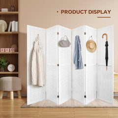 6 Panel Room Divider, 5.6Ft Pegboard Display Wooden Room Divider Folding Privacy Screen Room Divider - Elegant White