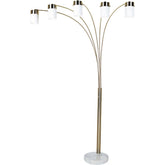 84" Tall Metal Floor Lamp with Nickel finish and 5 White Shaded Arches