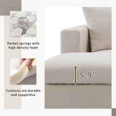 100.4x64.6" Modern Sectional Sofa, L-shaped Couch Set with 2 Free pillows, 4-seat Polyester Fabric Couch Set with Convertible Ottoman - Beige