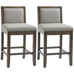 Set of 2 Counter Height Bar Stool PU Leather Kitchen Stool - Grey