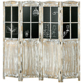 4 Panel Room Divider, 5.6' Tall Farmhouse Style Folding Indoor Portable Wood Privacy Screen with Black Boards, Hinged Freestanding Partition Wall Dividers for Home Office, Natural
