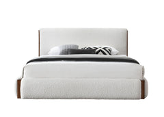 Queen Bed, White Boucle & Walnut Finish
