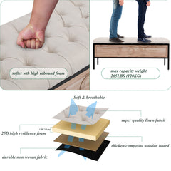 Wooden JOY Storage Bench Upholstered Benches 48'' Rectangular Ottoman - Beige