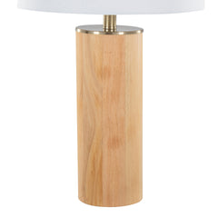 27" Contemporary Table Lamp in Ash Wood, Antique Brass, and White Linen