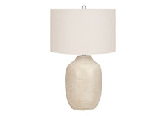 Table Lamp 26"H, Cream Ceramic, Ivory / Cream Shade, Contemporary