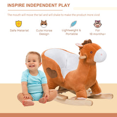 Kids Ride On Rocking Horse, Plush Animal Toy Sturdy Wooden Rocker with Songs for Boys or Girls