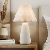 Textured Ceramic Table Lamp with Fluted Fabric Shade White