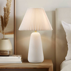 Textured Ceramic Table Lamp with Fluted Fabric Shade White
