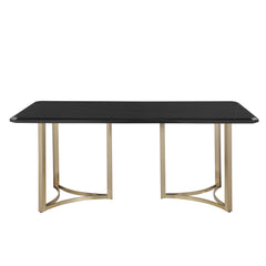 Contemporary Gold Black Top Dining Table with Durable Brushed Brass Metal Base