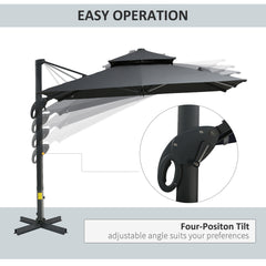 10ft Offset Patio Umbrella, Hanging Cantilever Umbrella, Square Shape, Aluminum Cross Base, Tilt, 360-Degree Rotation - Gray