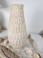 Minimalist Hand-Painted/Textured Ceramic Vase 14" - Cream Sand washed