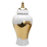 18.50"H Regal White Gold Gilded Ginger Jar with Removable Lid