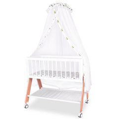 Wooden Bedside Bassinet Sleeper, Safe Stylish Baby Crib Bassinet with Locking Wheels Mosquito Net Large Storage Basket Mattress Pad Included Bassinet for Newborn and Infants
