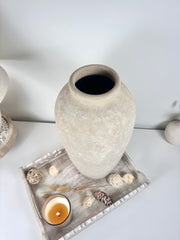 Minimalist Vase 18" tall Hand-painted Ceramic - Beige Sand Washed