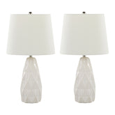 20" Contemporary Ceramic Accent Lamp in Off White Ceramic, Polished Nickel and Off-White Linen Shade - Set of 2