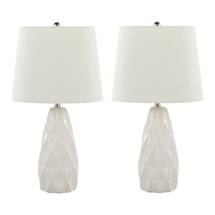 20" Contemporary Ceramic Accent Lamp in Off White Ceramic, Polished Nickel and Off-White Linen Shade - Set of 2