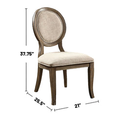Set of 2 Padded Beige Fabric Dining Chairs in Rustic Oak Finish