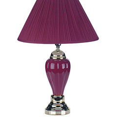 27" Tall Ceramic Table Lamp, Urn-Shaped with Burgundy finish, Linen Shade