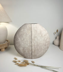 Modern Round metallic Beige Washed vase 14” tall