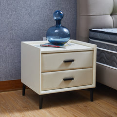 Modern Nightstand 2 Drawers with PU Leather and Hardware Legs - Beige