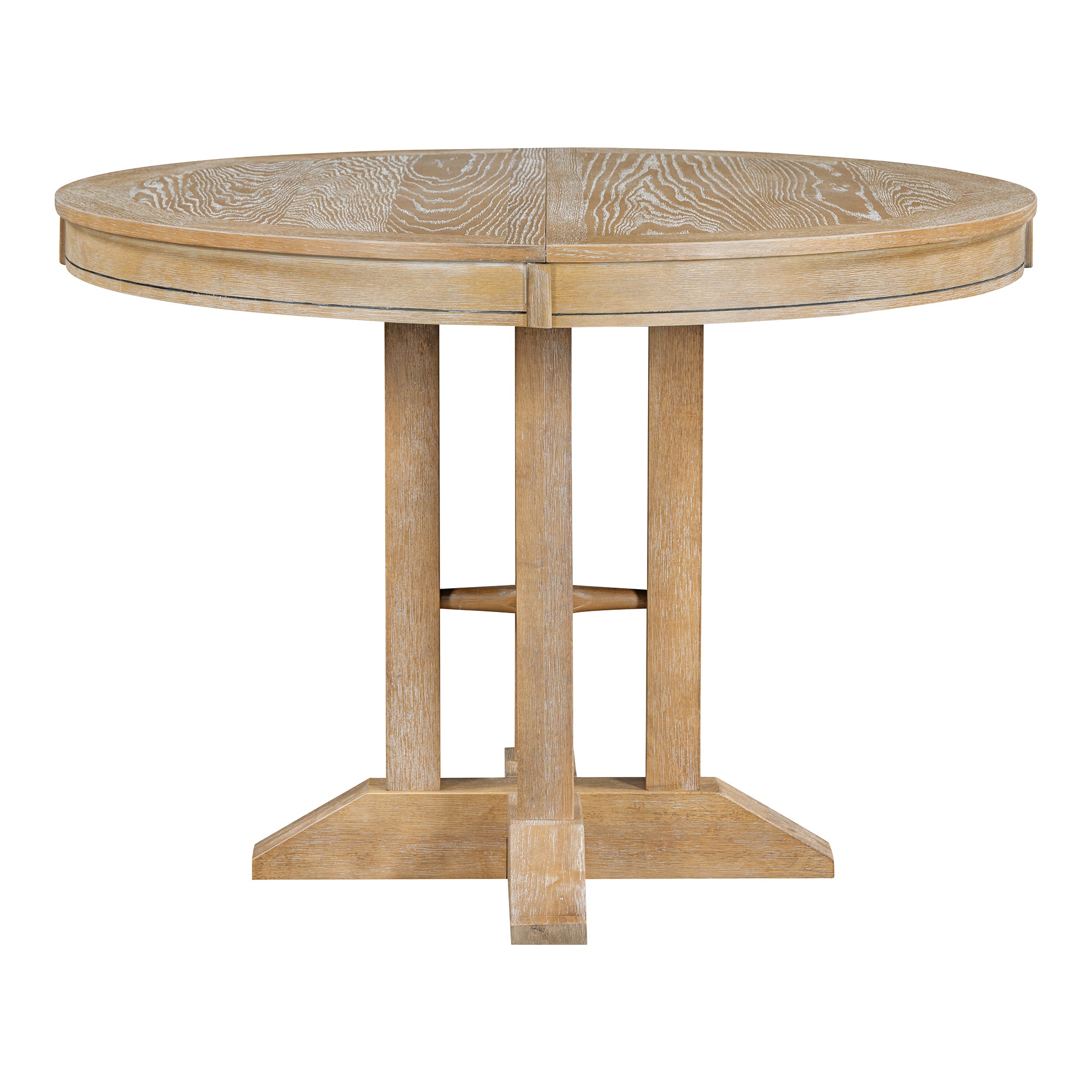 Farmhouse Dining Table Extendable Round Table for Dining Room - Natural Wood Wash