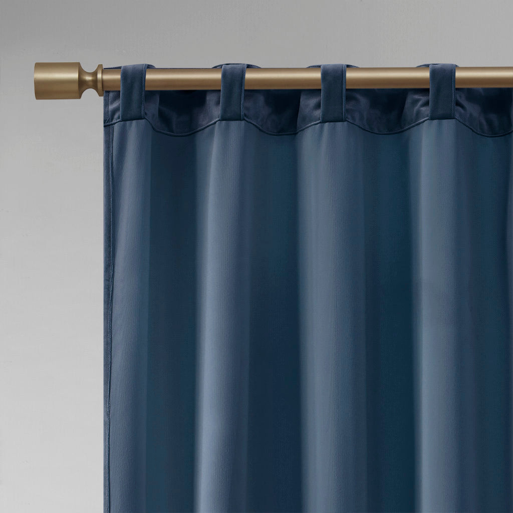 Room Darkening Poly Velvet Rod Pocket/Back Tab Curtain Panel Pair - Navy