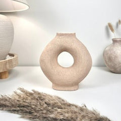 Terracotta Ceramic Textured Donut Vase 9.5" tall