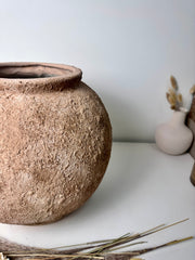 Rustic Textured Hand-Painted Ceramic Round Vase 14.5" - Earth Brown
